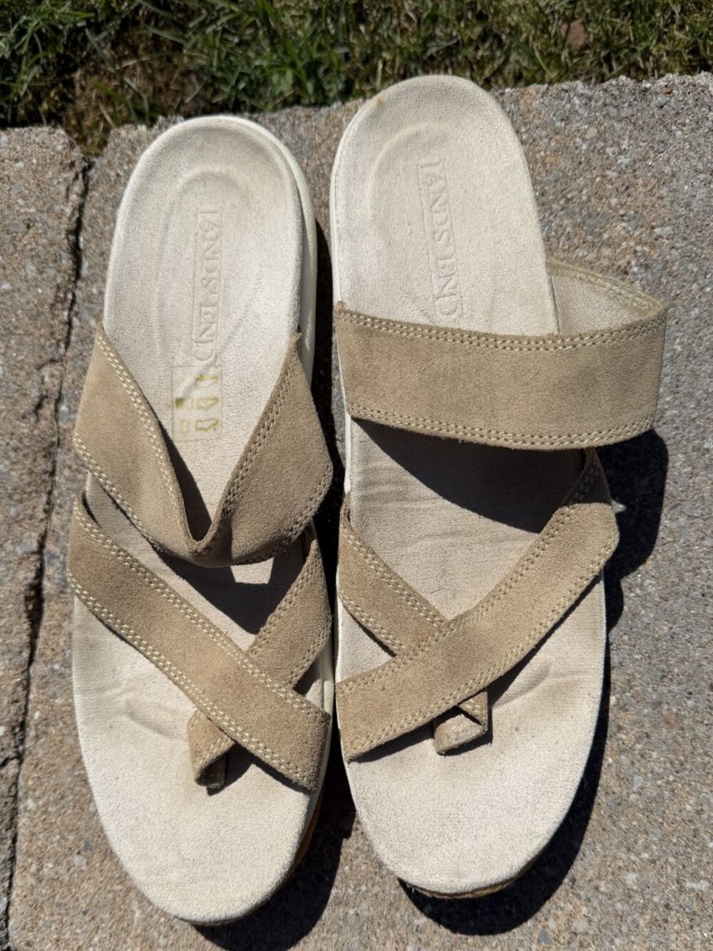 Lands' End Tan Leather Casual Sandals - Size 8